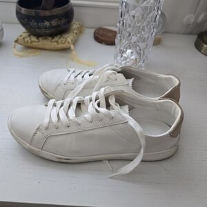 Zara White and Tan Genuine Leather Sneakers